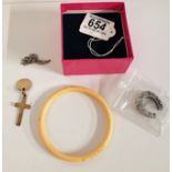 Silver Chain, Gold Cross, Horseshoe Brooch, Bangle