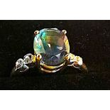 9ct gold 375 2ct centre stone multi coloured withnwhite stone shoulders size k