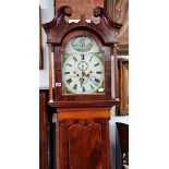 Antique Mahogany longcased clock with painted face by Ben Farrer Pontefract