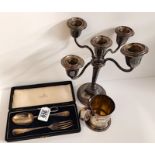 Silver Tankard, Candelabra and Christening Set approx. 241g plus candelabra