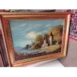 Continental oil painting of a country scene