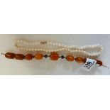 Amber style necklace and pearls