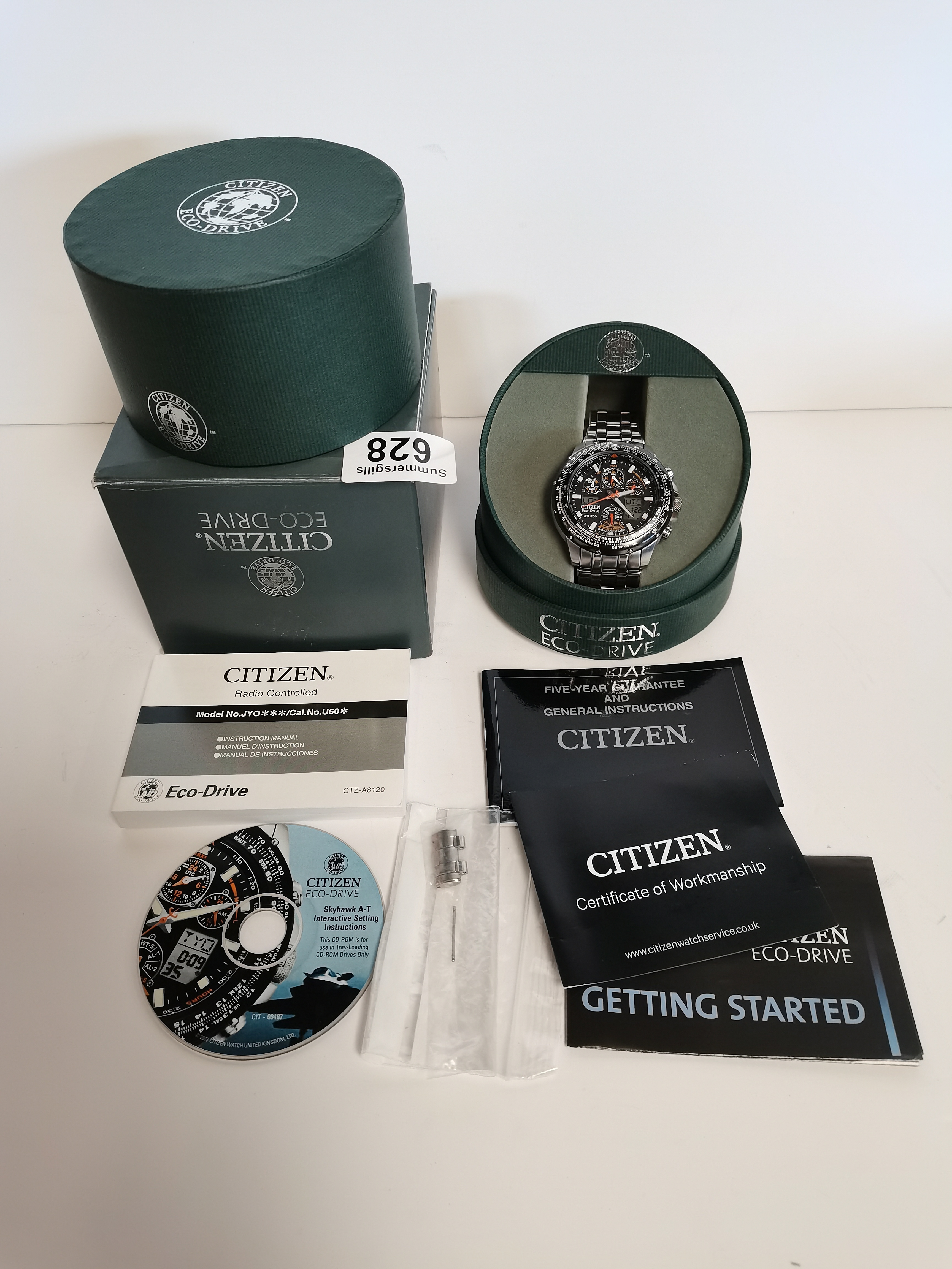 Gents Citizen Eco-drive watch with case and box and paperwork