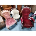 2 Victorian chairs and inlaid Edwardian chair