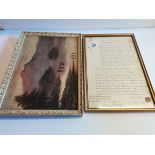 Old Mounted legal document plus oil painting by B Allerton