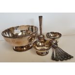 Plated bowl, vase, spoons and dishes