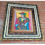 Cubist Oil on canvas of a seated lady by Guarda in the style of Picasso
