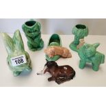 5 Green Sylvac figures plus Beswick horse