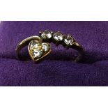 9ct ring with heart white stones size O