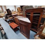 Antique oak corner cupboard, coffee table and display cabinet