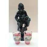 Pair of Victorian figures plus Balmaiden of Cornwall (Tin Mine) figure 40cm, vases, Vict. figures
