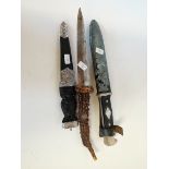 Antler dagger with SS symbol, Hitler Youth knife + 1 other