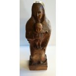 Fruit wood Mother and Child sculpted figure