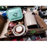 Stoneware jars, bread crocks and enamel bread bin