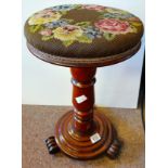 Victorian Mahogany music stool with tapestry seat