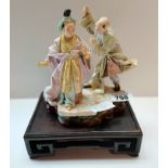 Continental Chinese figures 18cm high (missing brolly and slight damage as photos)