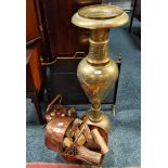 Copper and brassware including 1m high Indian Vase