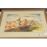 W A Jackson watercolour of horse racing scene and harvest scene
