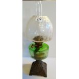Victorian green glass oil lamp