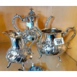 3 pce silver plated ornate coffee set VGC