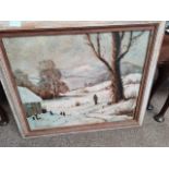60cm x 50cm oil painting of "The Lane in Winter" by W Isherwood of Nuneaton