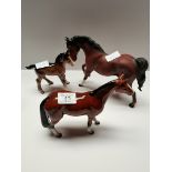 John Beswick Huntsman in bay, plus Beswick live shire foal in brown gloss plus Beswick spirit of