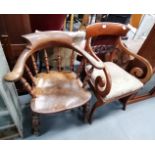 Antique smokers bow and Victorian Mahogany arm chair