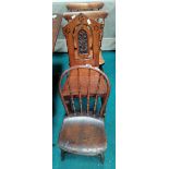 Childs chair, hall chair and 2 spindle back antique chairs