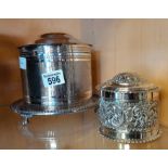 Silver plated biscuit barrel and pot