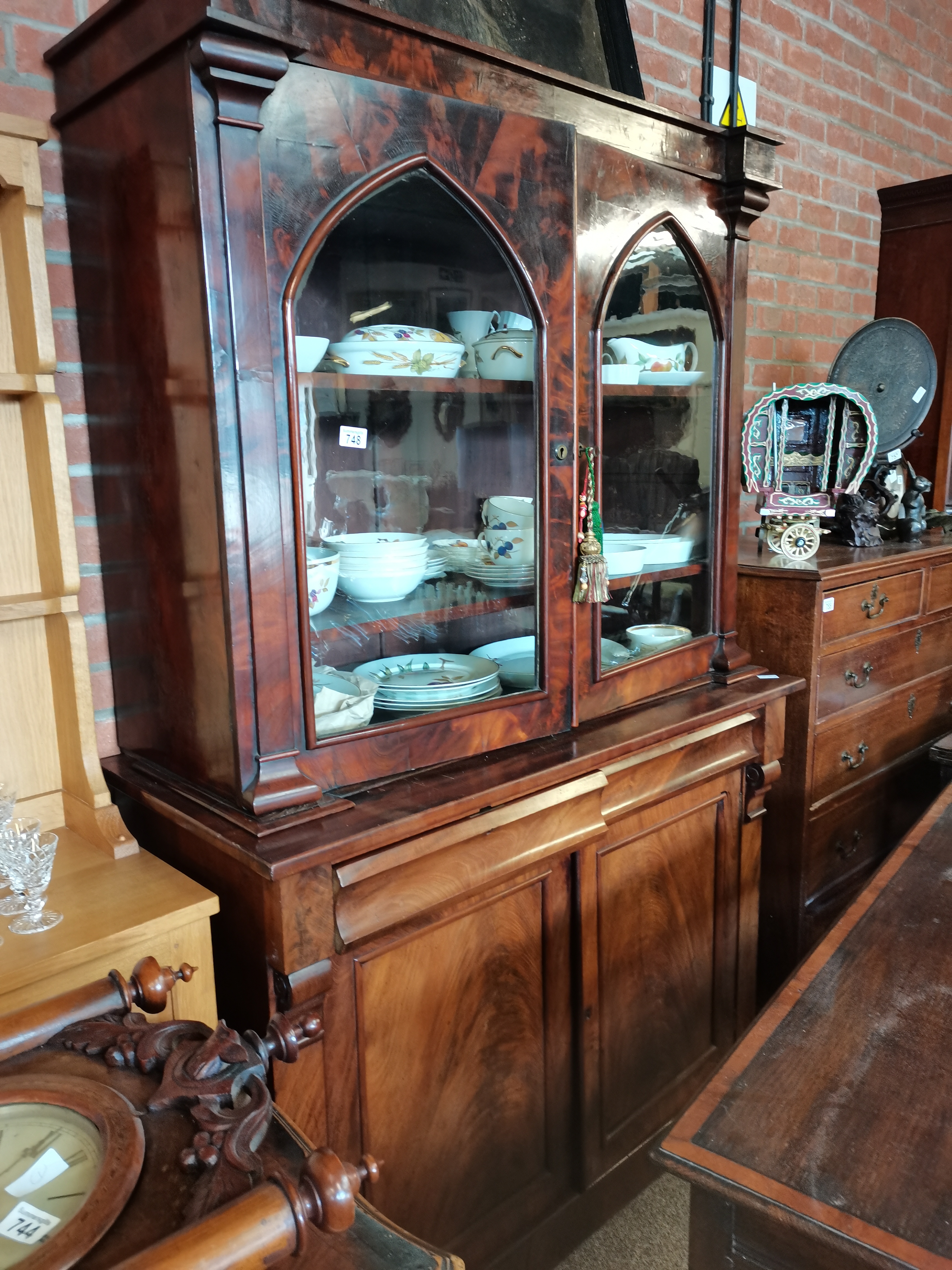 Victorian Mahogany castle style shaped bookcase 1.2m x 2m marked Hobbs & Co London - Image 2 of 2