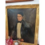 Antique Oil of gentleman holding a book saying "Homeopatia De Veterinaria" 90cm x 70cm in gilt