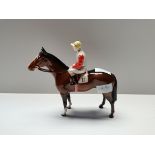 Beswick brown horse and jockey standing four square