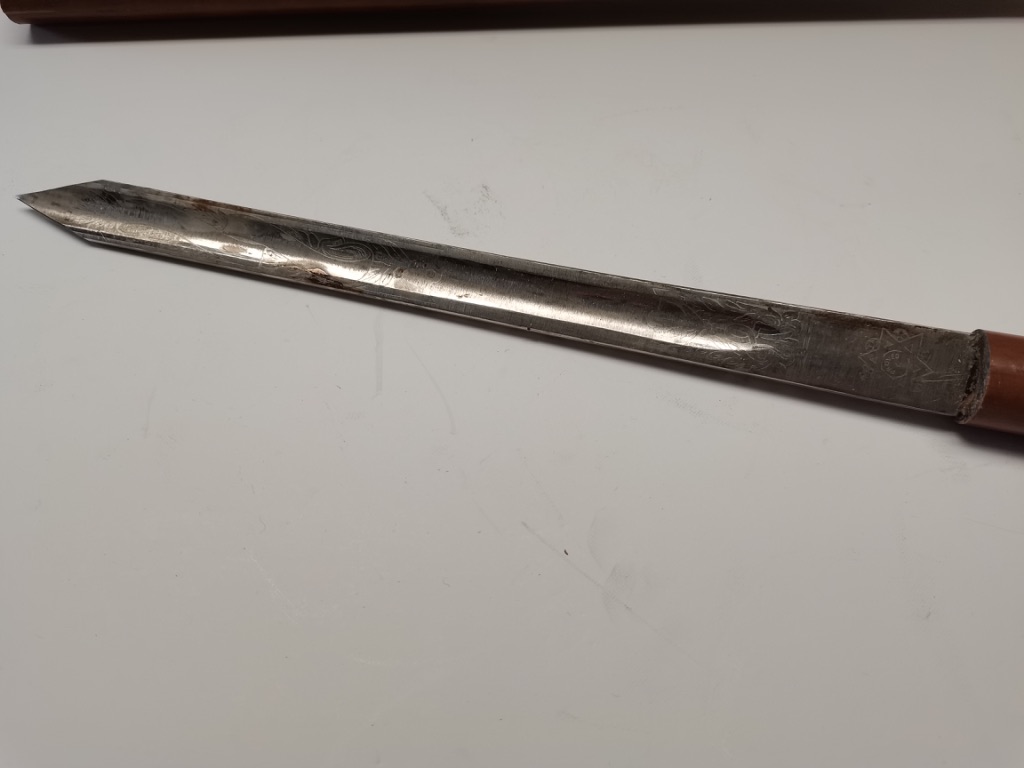 1x sword stick 58cm long with brass and crown decor. E & F HORSTER SOLINGEN GERMANY and Nazi baton - Image 2 of 5