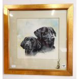 Watercolour of 2 black Labradors