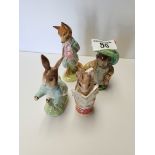 4 x Beatrix Potter figurines plus Royal Crown Derby Song thrush chicks