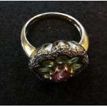 Pink 35 pointer centre stone unusual design ring size N1/2