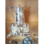 Silver plated water jug with ornate d‚cor and plated ink well (Exc. Cond)