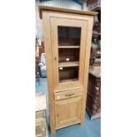 Repro oak display cabinet with cupboard below