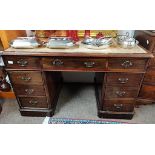 Antique Mahogany pedestal desk with leather top