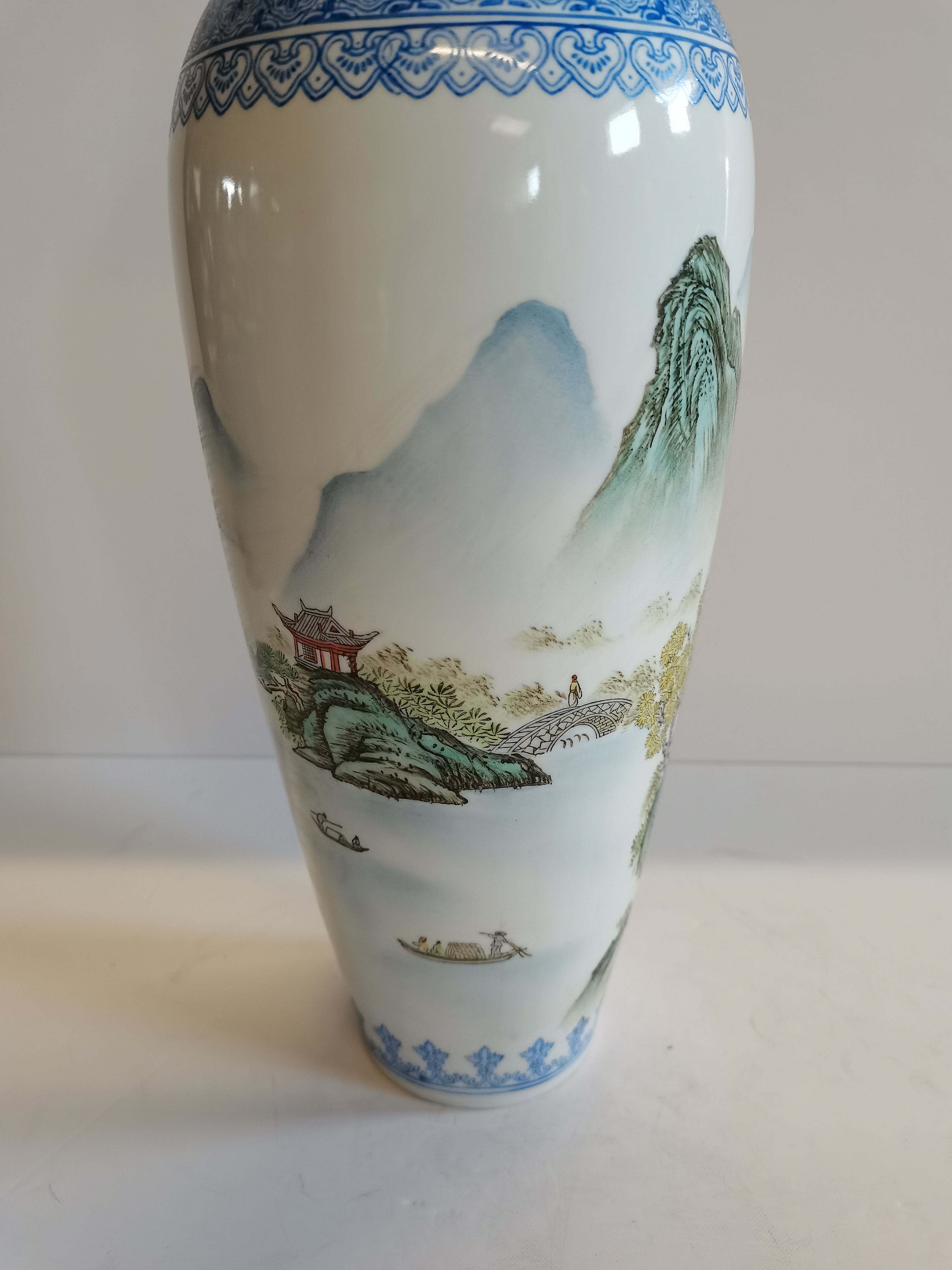 Chinese Vase 46 cm high with 6 characture mark and mountains and waterfall decoration - Image 2 of 7