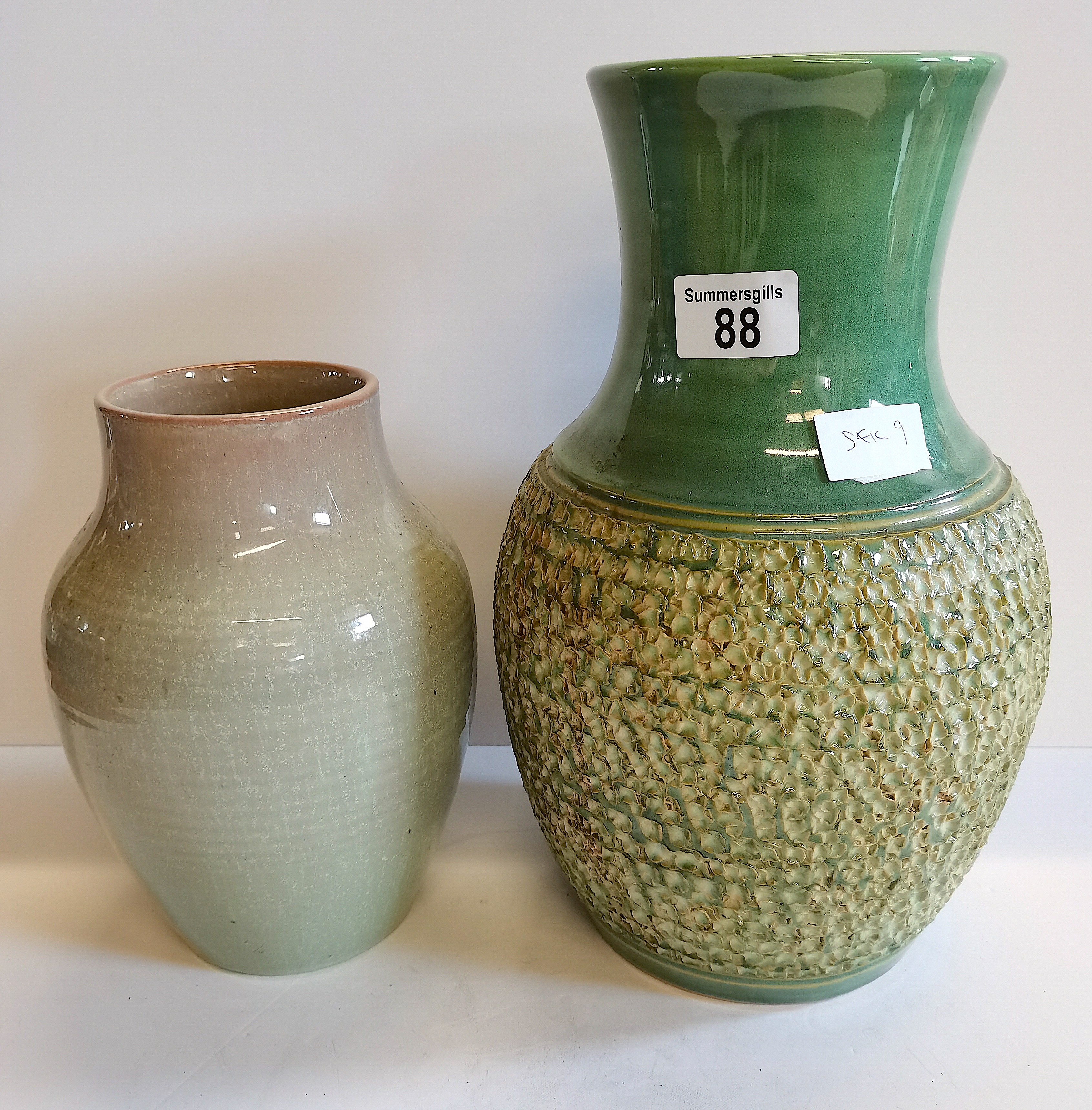 Lancastrian Vase plus green vase (no markings)