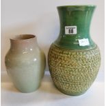 Lancastrian Vase plus green vase (no markings)