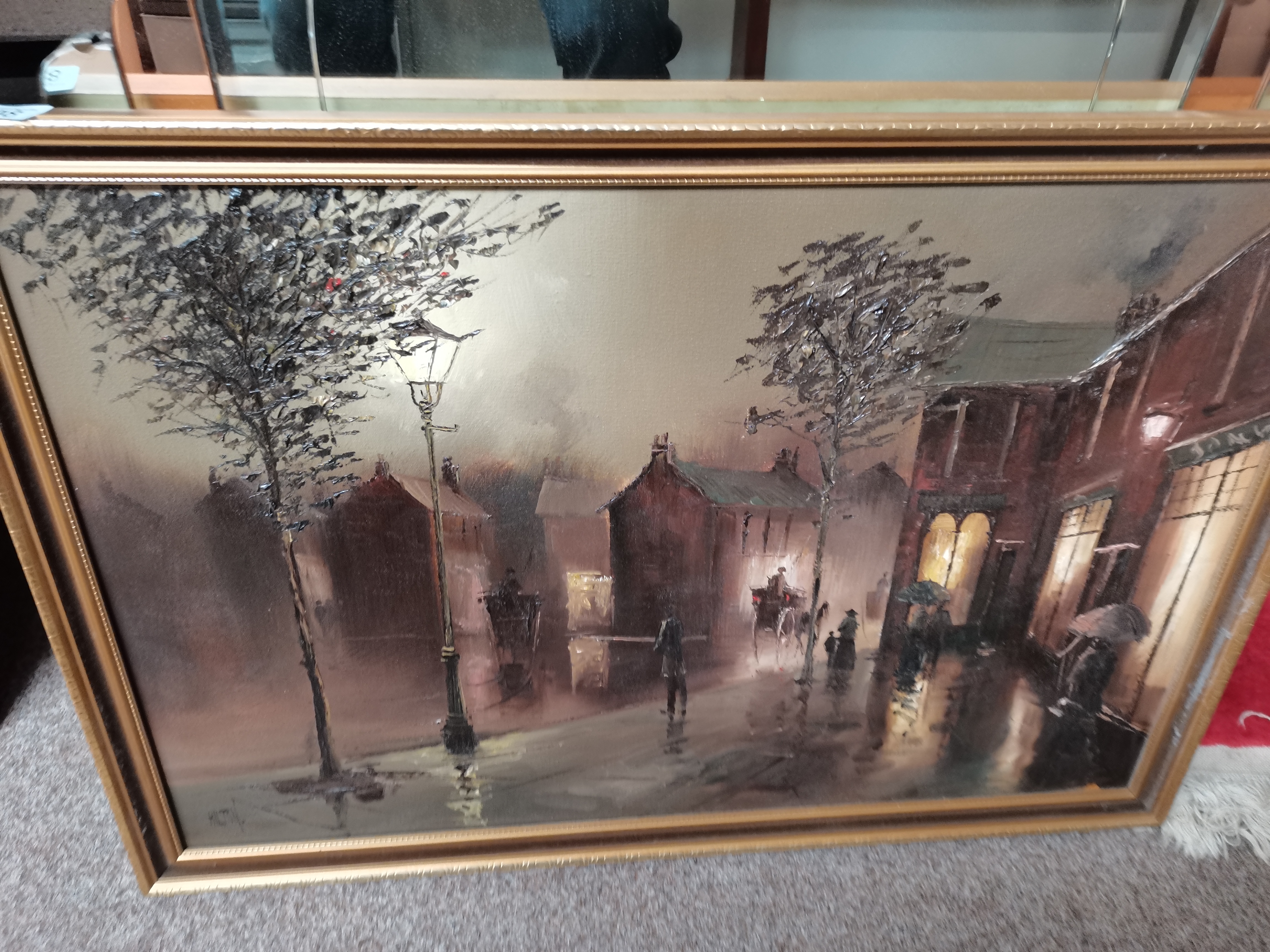 Oil on canvas of street scene by HILTON
