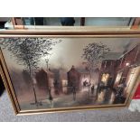 Oil on canvas of street scene by HILTON