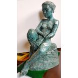 Garden Girl 1/2 life size figure cast with a wax finish to antique green by Shirley Fraser bought