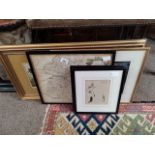 2 x framed first edition prints Heath Robinson, Watercolour by J A Jameson (Irish artist), Framed