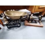 Antique sewing machine and scales