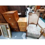 Oak and cane chair plus 2 x filing drawers