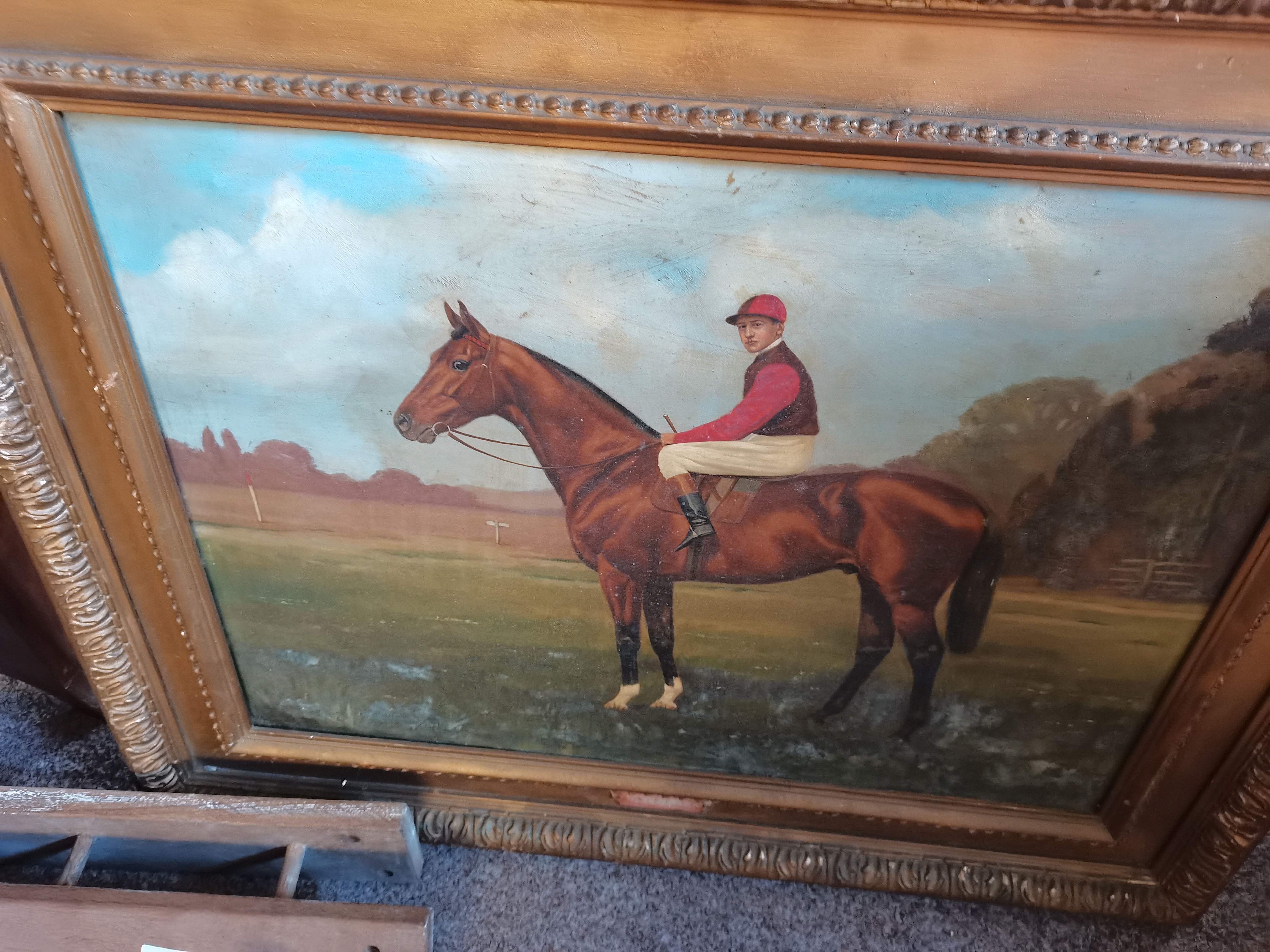 A pair of vintage oil on canvase of Race HorsesClarence Hailey newmarket ( slight damage ) - Image 5 of 15