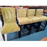 3 green uphol. Bar stools and 5 black and green dining chairs